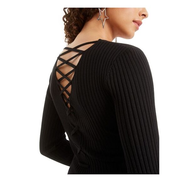 PLANET GOLD Womens Black Strappy Back Knee Length Body Con Dress 2XS - Picture 3 of 4